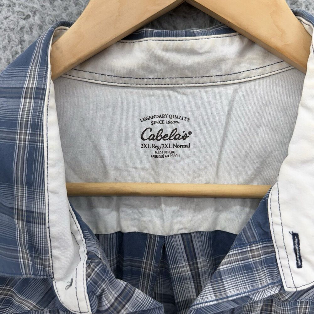 Cabelas Outfitter Shirt Mens 2XL Blue Plaid L/S Button Up Pima Cotton‎ READ - Picture 2 of 9